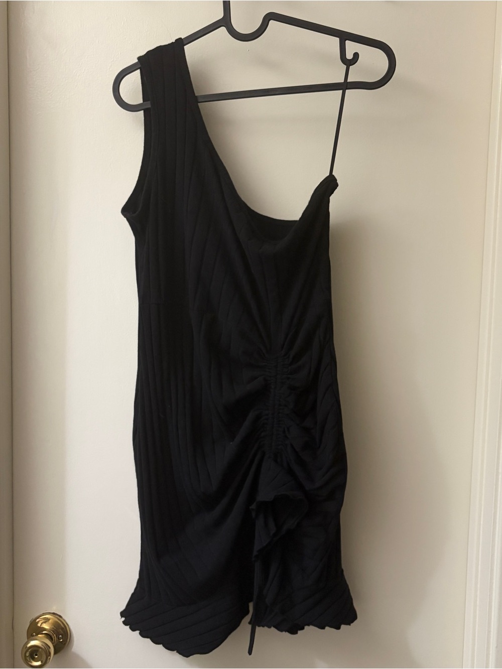 SHEIN Black One-Shoulder Ruched Mini Dress